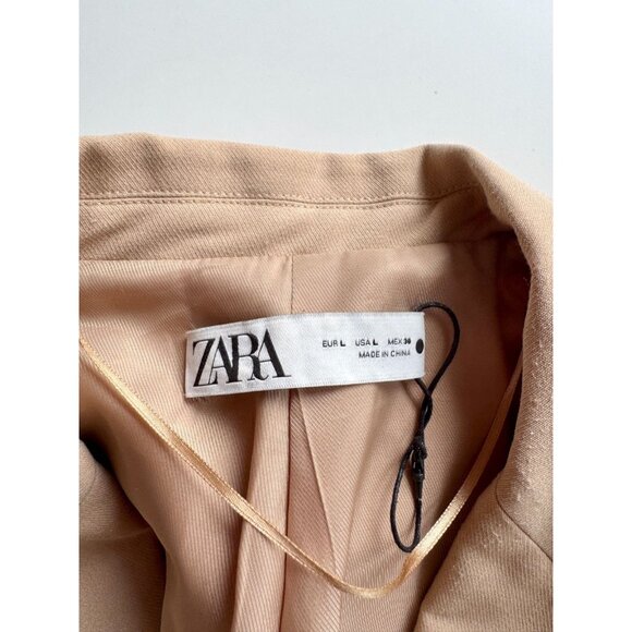 ZARA Camel Tan Polyester Suiting Oversized Relaxed Blazer Suit Jacket, Size L - Picture 14 of 16